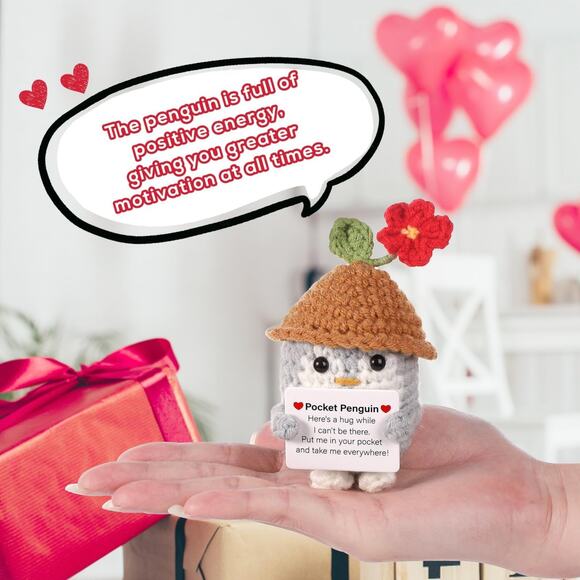 Pocket Penguin Plush with Flower Hat Motivational Message Spring Cottagecore - Picture 8 of 16